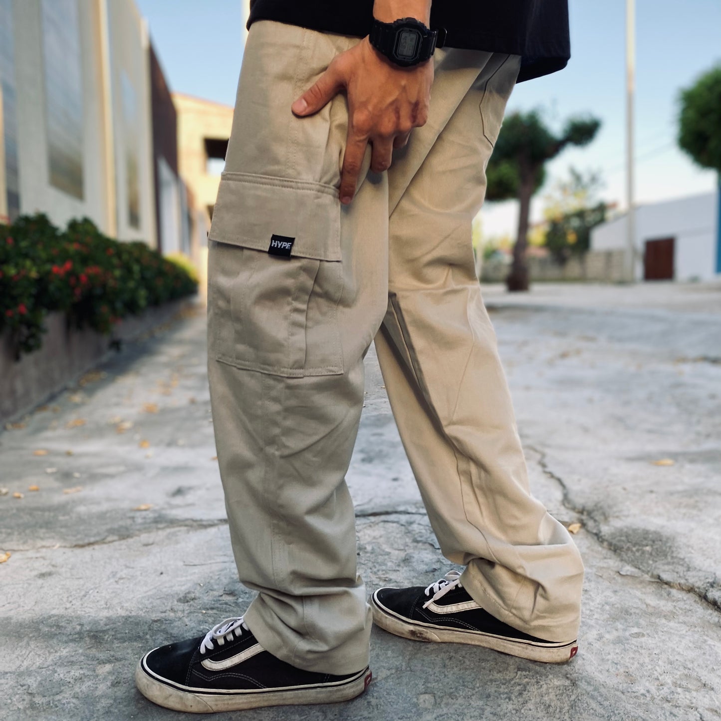 Calça Cargo Reta Sarja Hype Areia